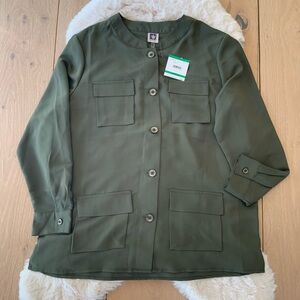 Olive Green Button-Up Jacket Anne Klein Size L